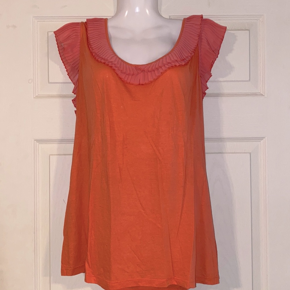 14/16W Pima cotton tank blouse w/chiffon trim